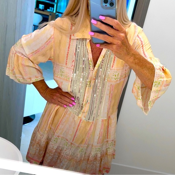 $250 Anthropologie lovers! MADE IN ITALY  Boho mini oversized dress S viscose - Picture 2 of 14